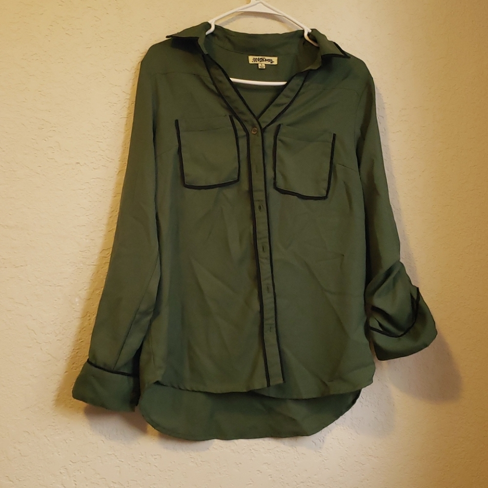 Buttoned up dark green shirt
